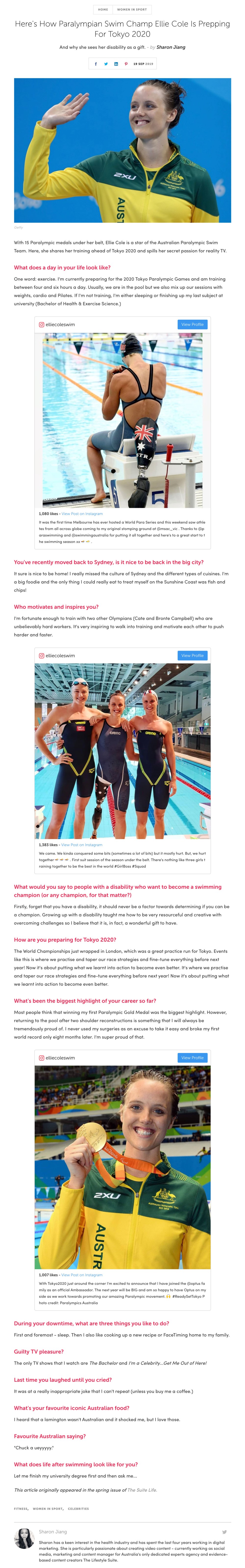 Women's Health Ellie Cole Interview